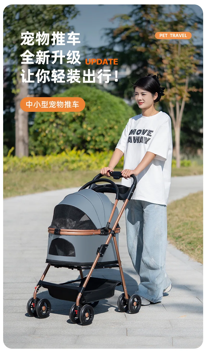 Carrito para mascotas plegado mostrando su tamaño compacto