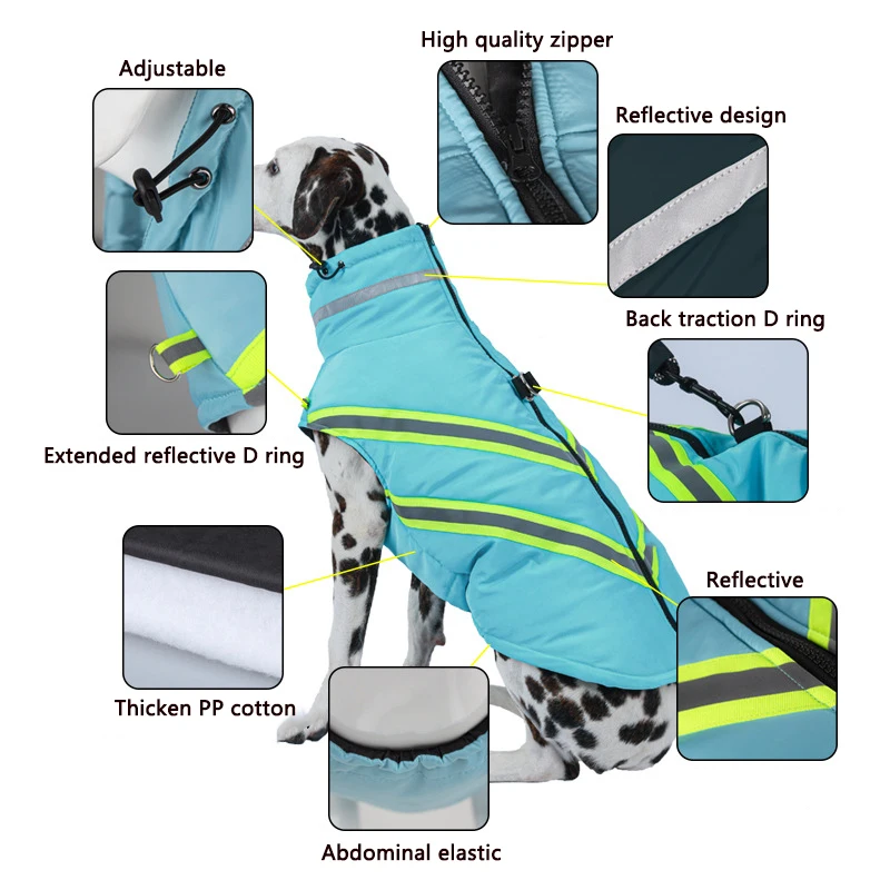 Chaqueta para perros pequeños y grandes, chaleco a prueba de viento para exteriores, abrigo para cachorros, ropa reflectante impermeable, disfraz de Bulldog Francés y Pug - imagen 3