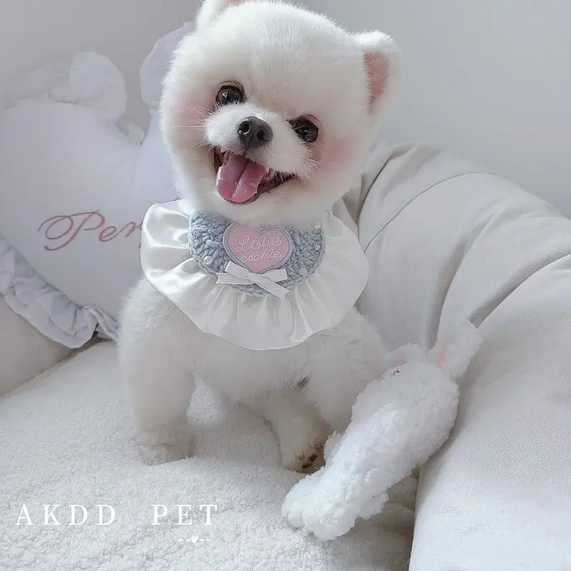 Pet Love-toallita de labios bordada hecha a mano, gato, perro, amor, bufanda de cuello, joyería linda, accesorios para mascotas para perros pequeños - imagen 3