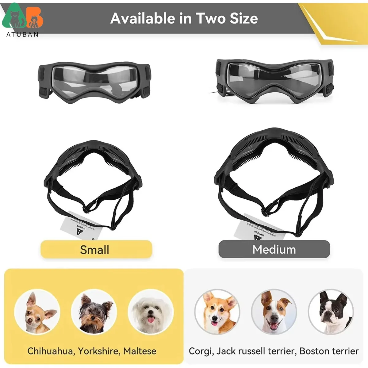 ATUBAN Gafas para perros de razas pequeñas, gafas de sol para perros de razas pequeñas, gafas de protección UV para cachorros pequeños, conducción al aire libre - imagen 3