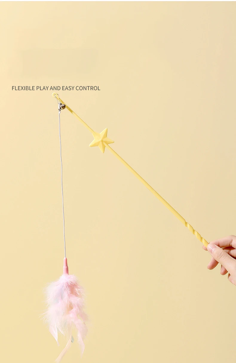 Juguete interactivo divertido para mascotas, varita resistente a las mordeduras, cuentas de campana de plumas, Gato y gatito - imagen 5
