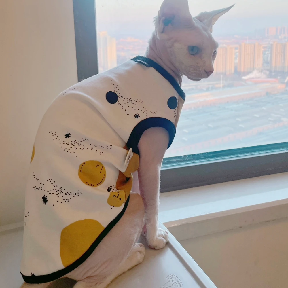 Camisa de algodón de primavera verano para ropa de gato Sphynx Abrigo de manga corta beige suave para gatas Mono Elestic para Devon Rex - imagen 2