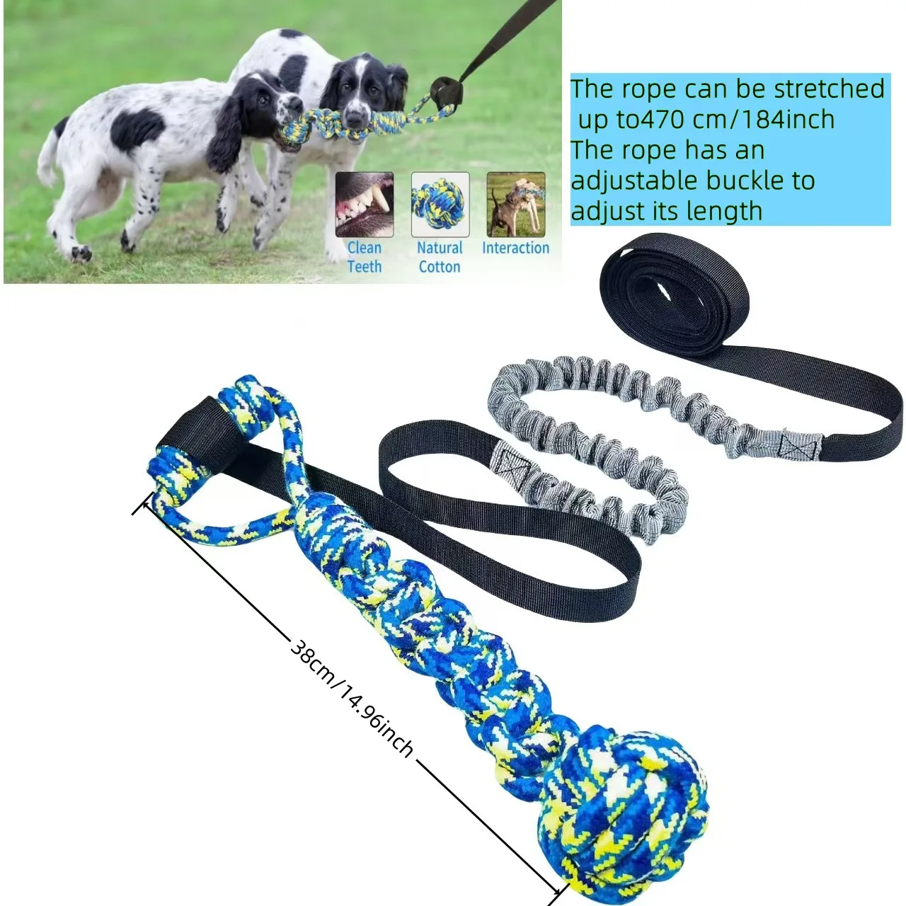 Juguete extractor elástico para exteriores, juguete para perros que cuelgan desde el árbol para perros pequeños y grandes, cordón de juego de ejercicio interactivo y correa con cuerda para masticar - imagen 4