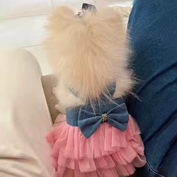 Vestido de verano con lazo para perros Caniche y gatos