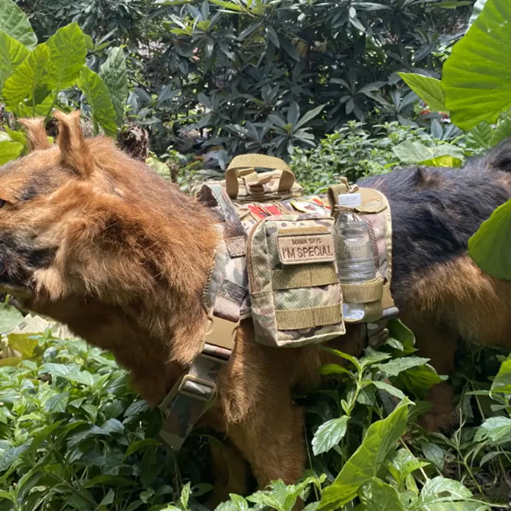 Juego de bolsas tácticas para perros, bolsas MOLLE con cinturón ajustable, arnés para perros grandes, entrenamiento, senderismo y trabajo