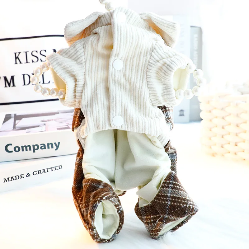 Ropa para perros, ropa de otoño e invierno, ropa gruesa británica de cuatro patas, ropa acolchada de algodón a cuadros, suministros para mascotas para perros pequeños - imagen 5