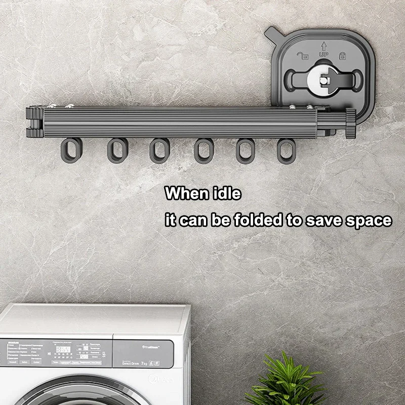 Nuevo Estante de secado de ropa de montaje en pared, armario retráctil plegable de alta resistencia, colgador de ropa, tendedero extensible plegable giratorio - imagen 3