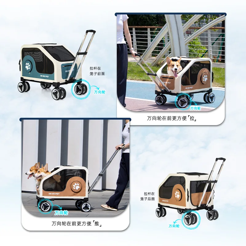 Caja de carrito para mascotas, carrito para perros, coche, jaula plegable para gatos, productos para mascotas