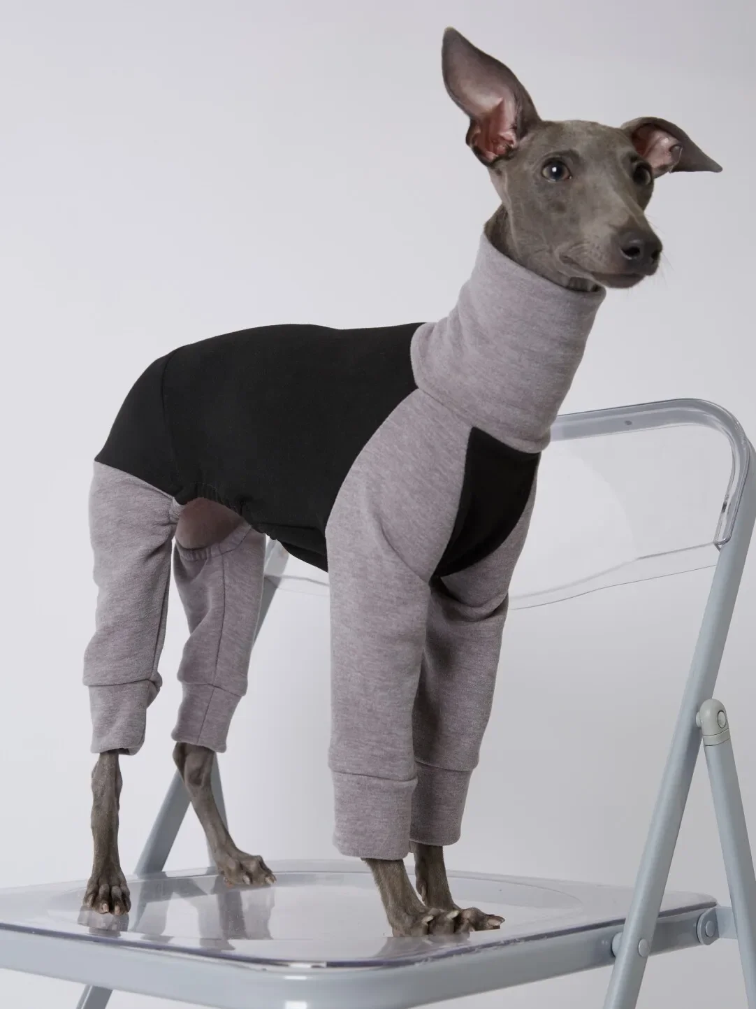 Sudadera gruesa y cálida de lana para perros medianos y grandes en invierno, abrigo gris suave de 4 patas para galgos, mono de cuello alto para Whippet - imagen 2
