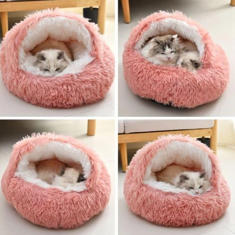 Cat Bed Round Fluffy Hooded Cat Bed Cave Cat Bed Donut for Indoor Cats,Calming Dog Cat Beds for Small Medium Dog Cat - imagen 5