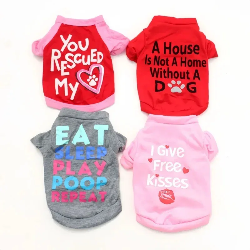 Ropa de verano para perros, camiseta para mascotas, chaleco para perros con estampado de letras bonitas, manga corta para perros pequeños y medianos, ropa de algodón para cachorros y gatos - imagen 3