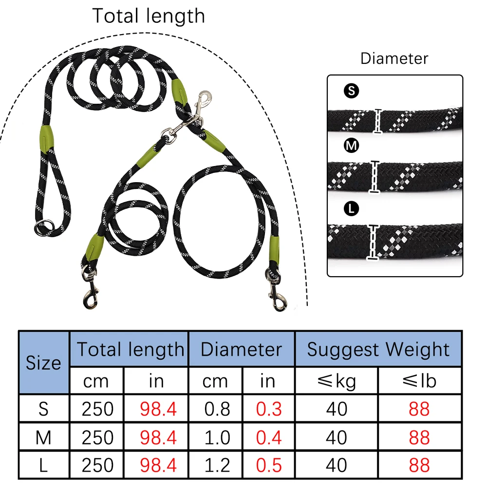 1 correa de perro manos libres para 2 perros correa de perro doble reflectante para correr 360 °   Correa giratoria para mascotas, caminar al aire libre, trotar, senderismo - imagen 5