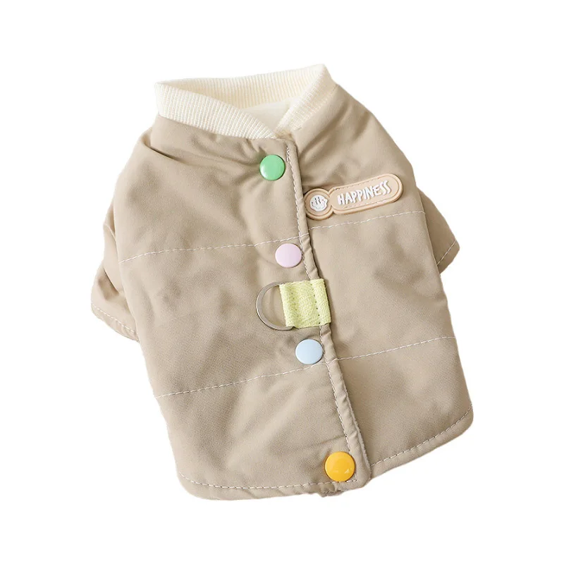 Abrigo con botones de color caramelo para mascotas, ropa para perros pequeños, abrigos de colores contrastantes, oso de peluche a prueba de viento, cálido para salidas de invierno - imagen 5