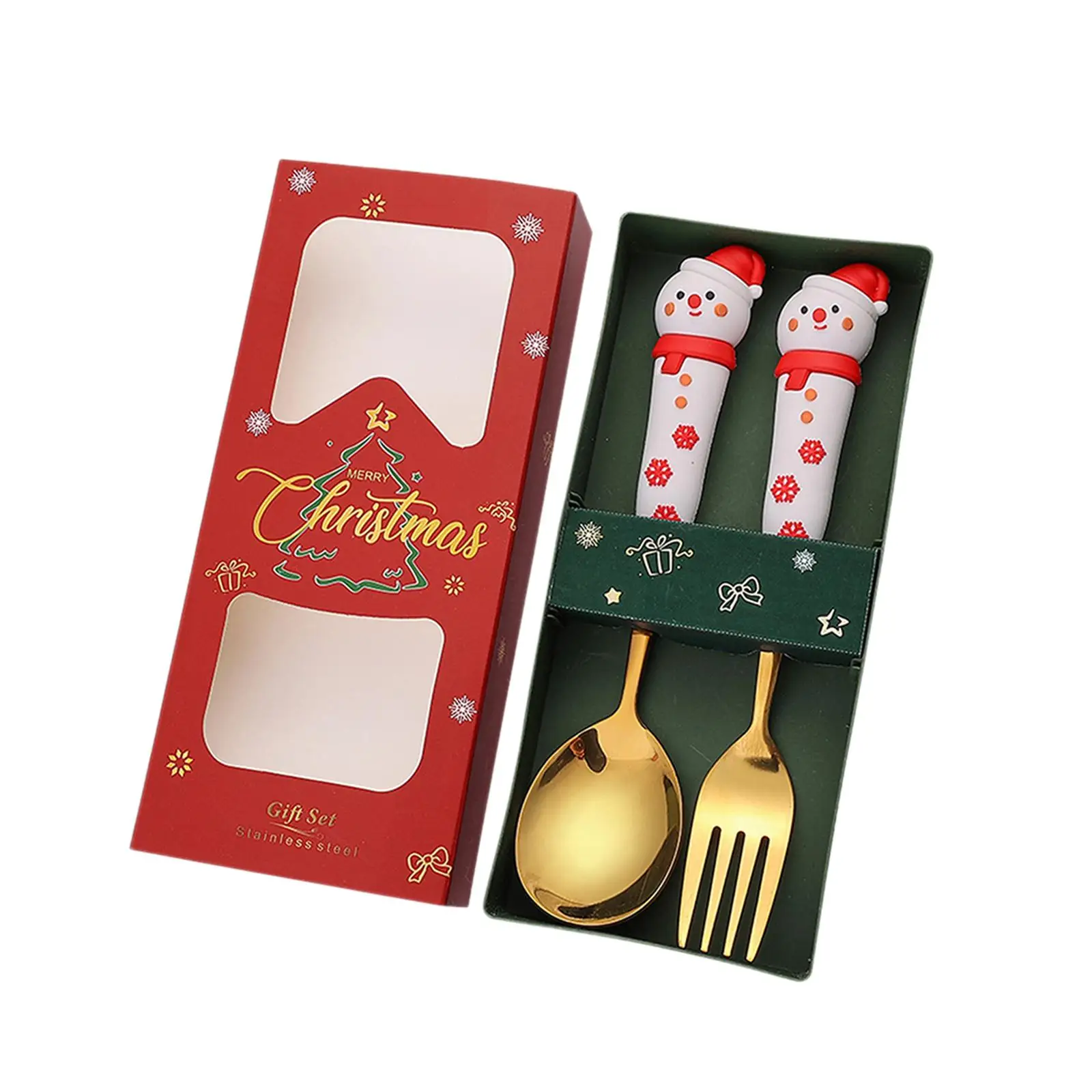 Christmas Spoons Forks Set Reusable Tea Spoons Stainless Steel Dessert Spoons Forks for Christmas Party Xmas Daily Use Dessert