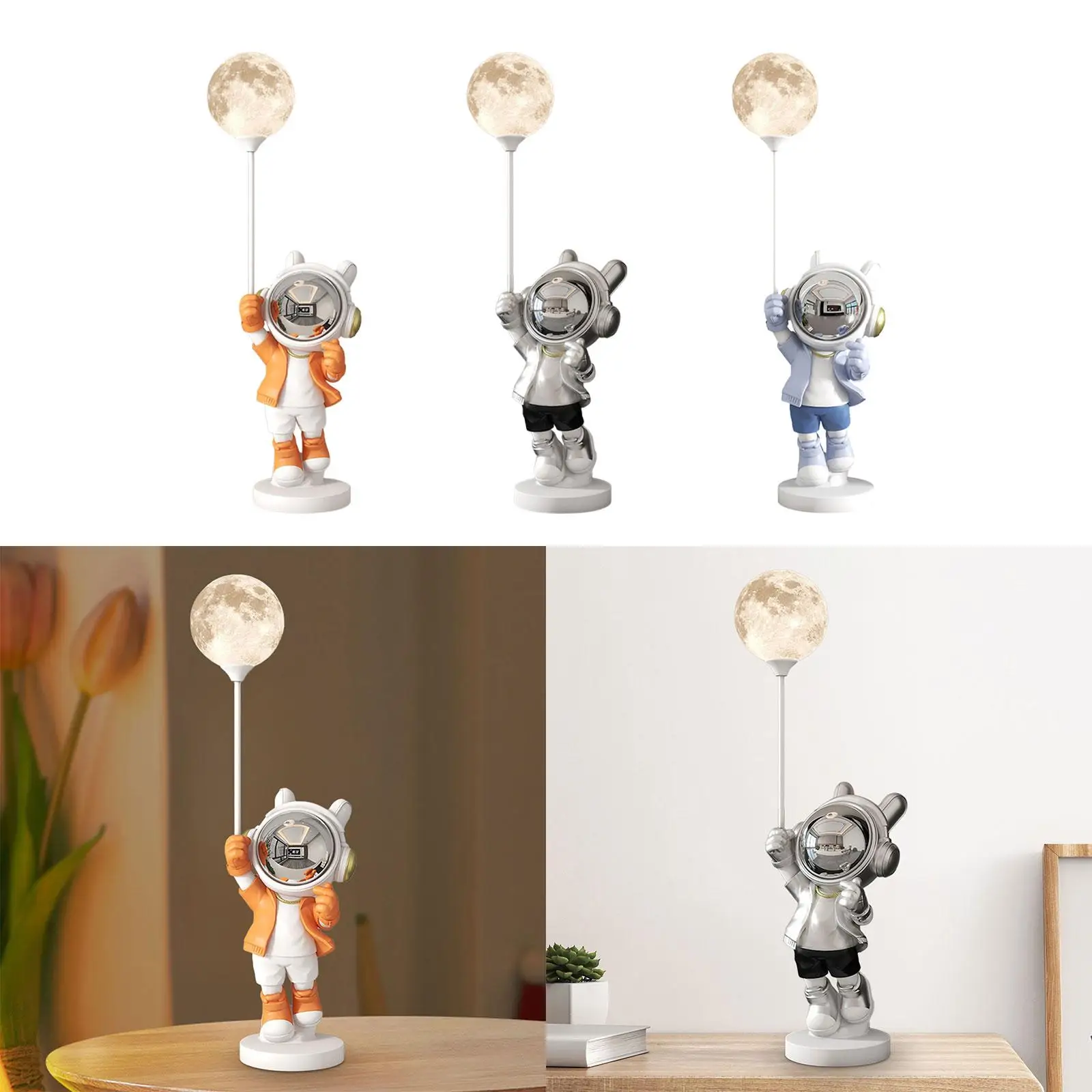 Resin Figurine Artwork Gifts Collectible Gift Astronaut Statue with Light for Hallway Table Centerpieces Bookshelf Indoor Office