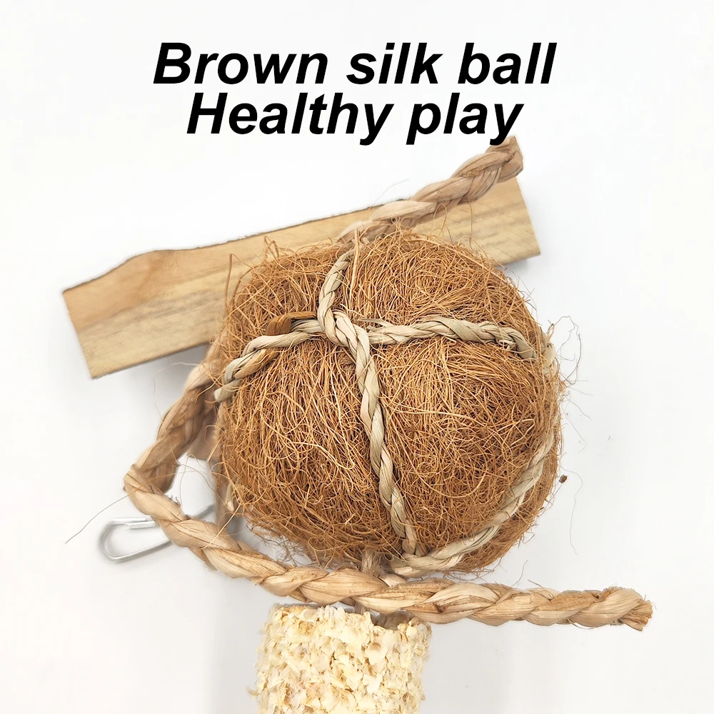 Bola de seda marrón Natural para escalar pájaros, juguetes colgantes, juguete para masticar loros, juguetes molares de entrenamiento de madera para jaula de pájaros, suministros colgantes, 1 ud.