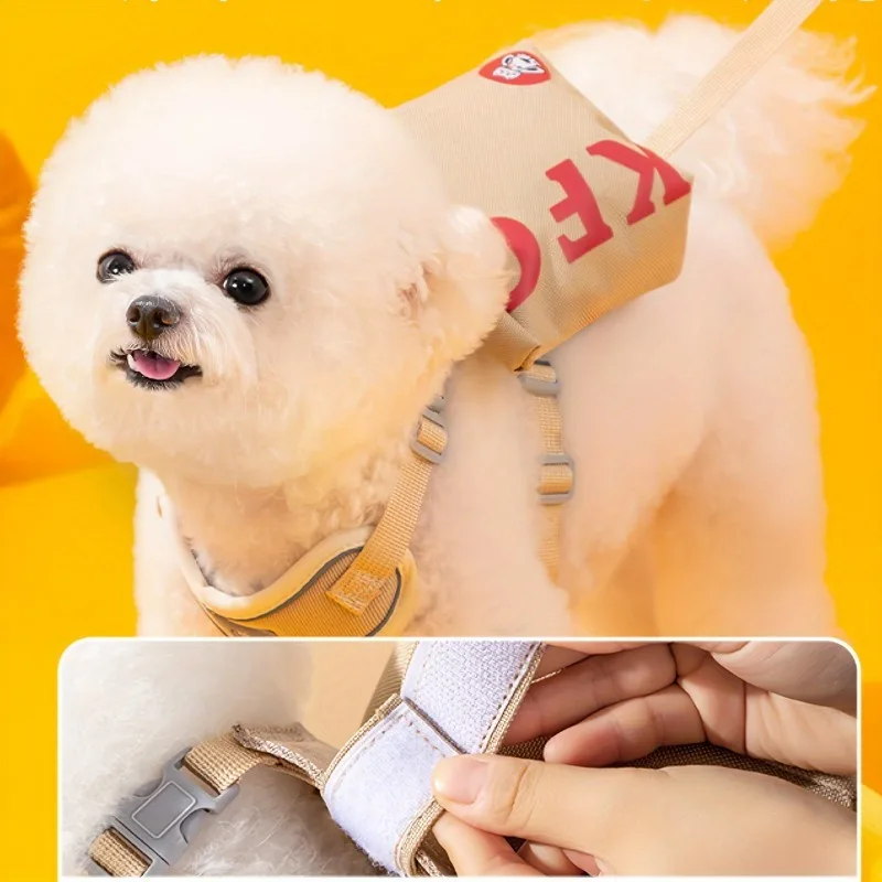 Juego de arnés para mochila para perros con estampado de letras, bonito juego de arnés para llevar con correa, bolsa extraíble para perros pequeños a medianos - imagen 3