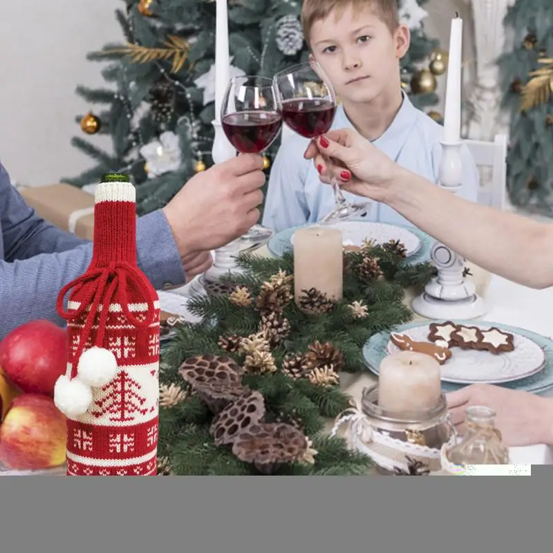 Funda navideña para botella de vino, funda tejida para botella de Papá Noel, funda suave para botella de vino con muñeco de nieve y Reno de Papá Noel para decoración, tienda y hogar - imagen 4