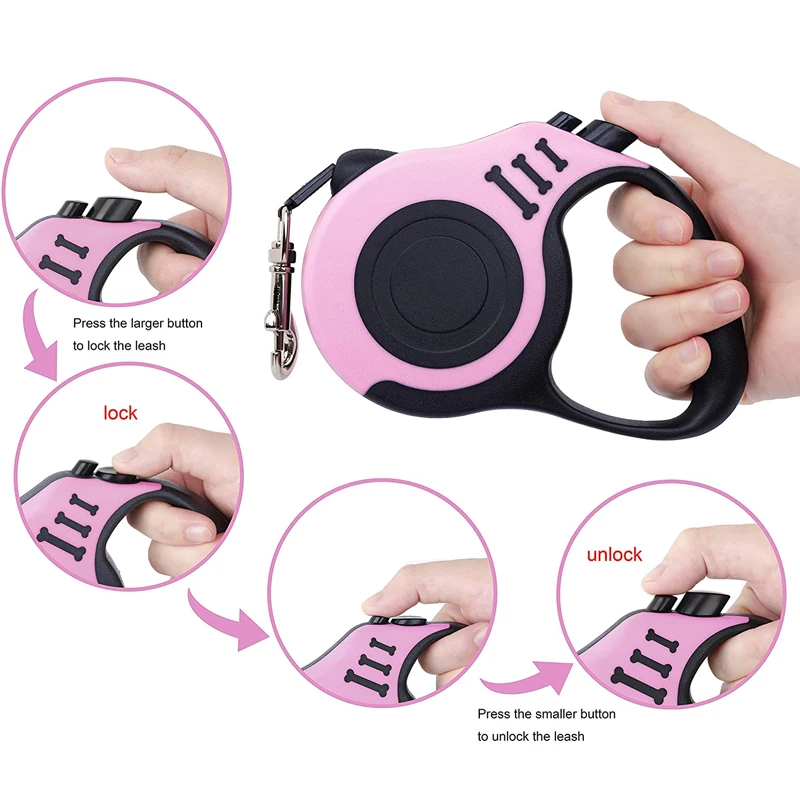 Cuerda de tracción automática para mascotas, correa/cinta de nailon fuerte, 3m/5m, cuerda retráctil para perros pequeños y medianos - imagen 5