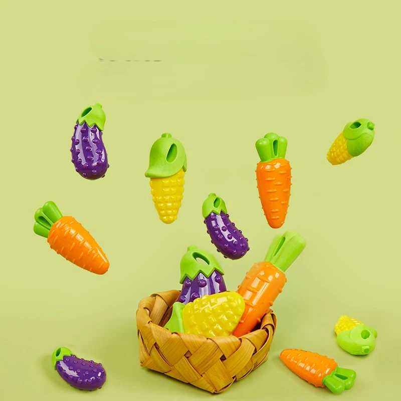 Peluche Golden Retriever Corgi resistente a las mordeduras, juguete de voz para perros, Limpieza de dientes molares, zanahoria, maíz, berenjena, verduras - imagen 3