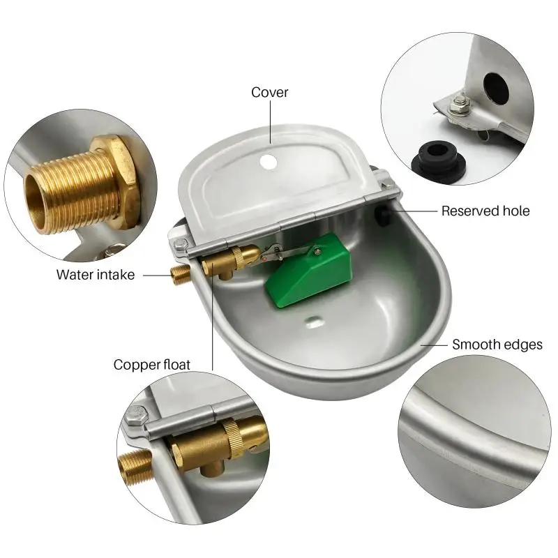 Cuenco de agua automático de acero inoxidable, bebedero con válvula de cobre, tubo de 20mm, equipos de alimentación de granja, vaca, caballo, oveja, perro - imagen 2