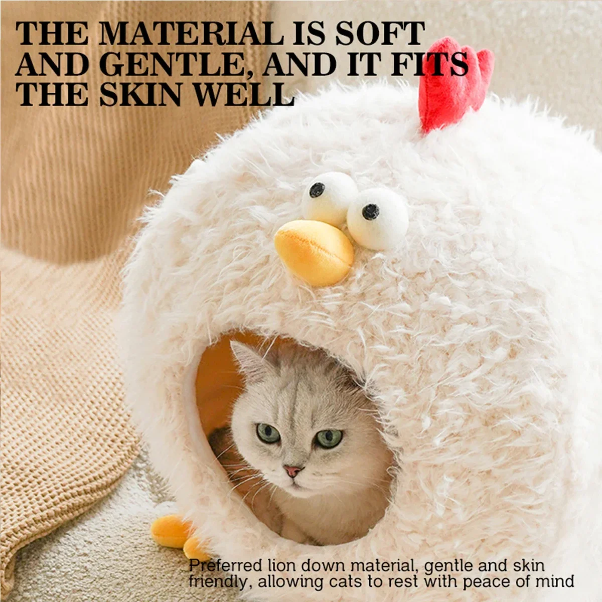 Cama para gatos totalmente cerrada, cálida, para invierno, suave, transpirable, lavable, casa para mascotas, diseño Universal de pollito para las cuatro estaciones, gato cómodo - imagen 4