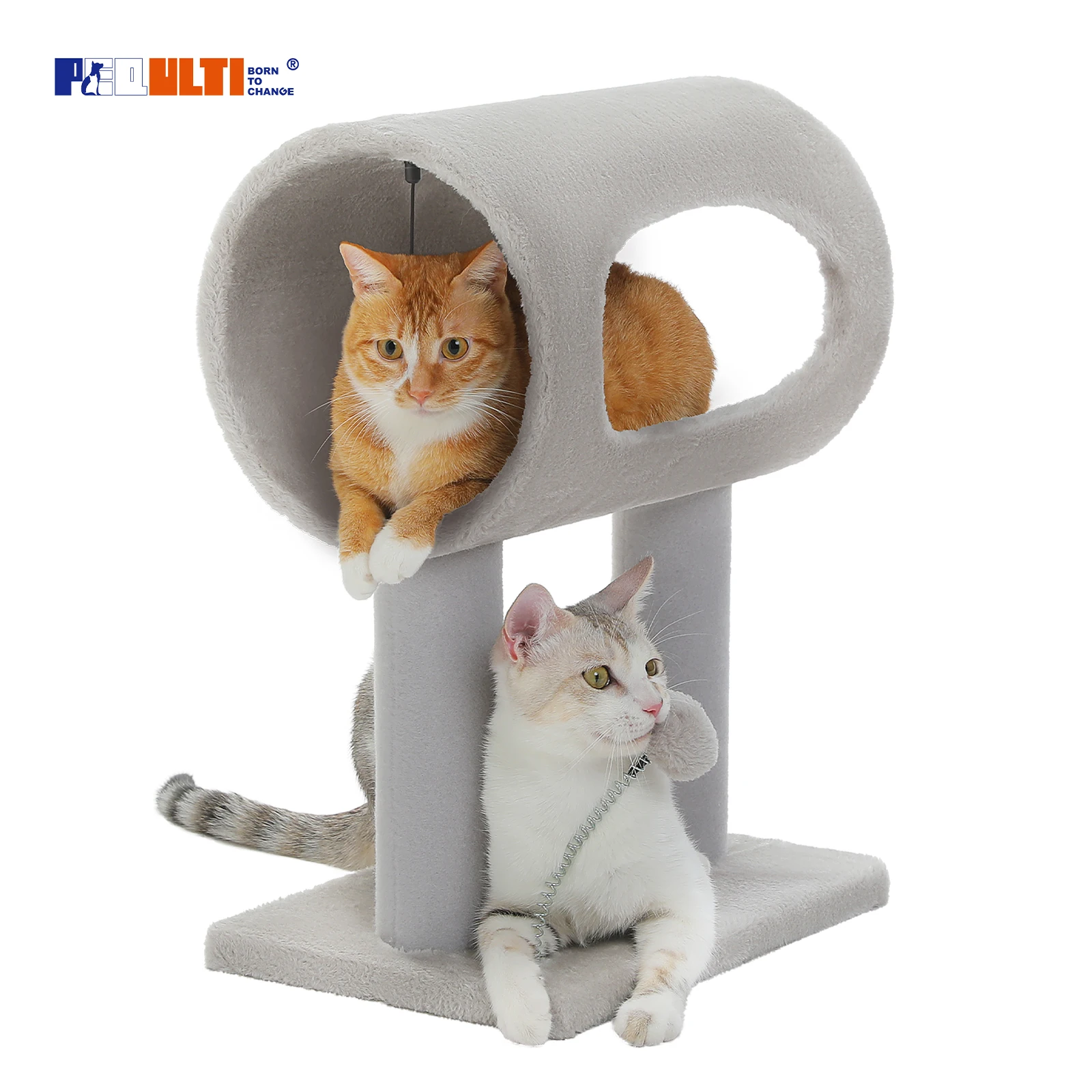 Árbol para gatos de 80 cm, torre para gatos de varios niveles con 3 postes para rascar y base estable para árbol para gatos, adecuado para 1-2 gatos de interior, gris, marrón - imagen 5