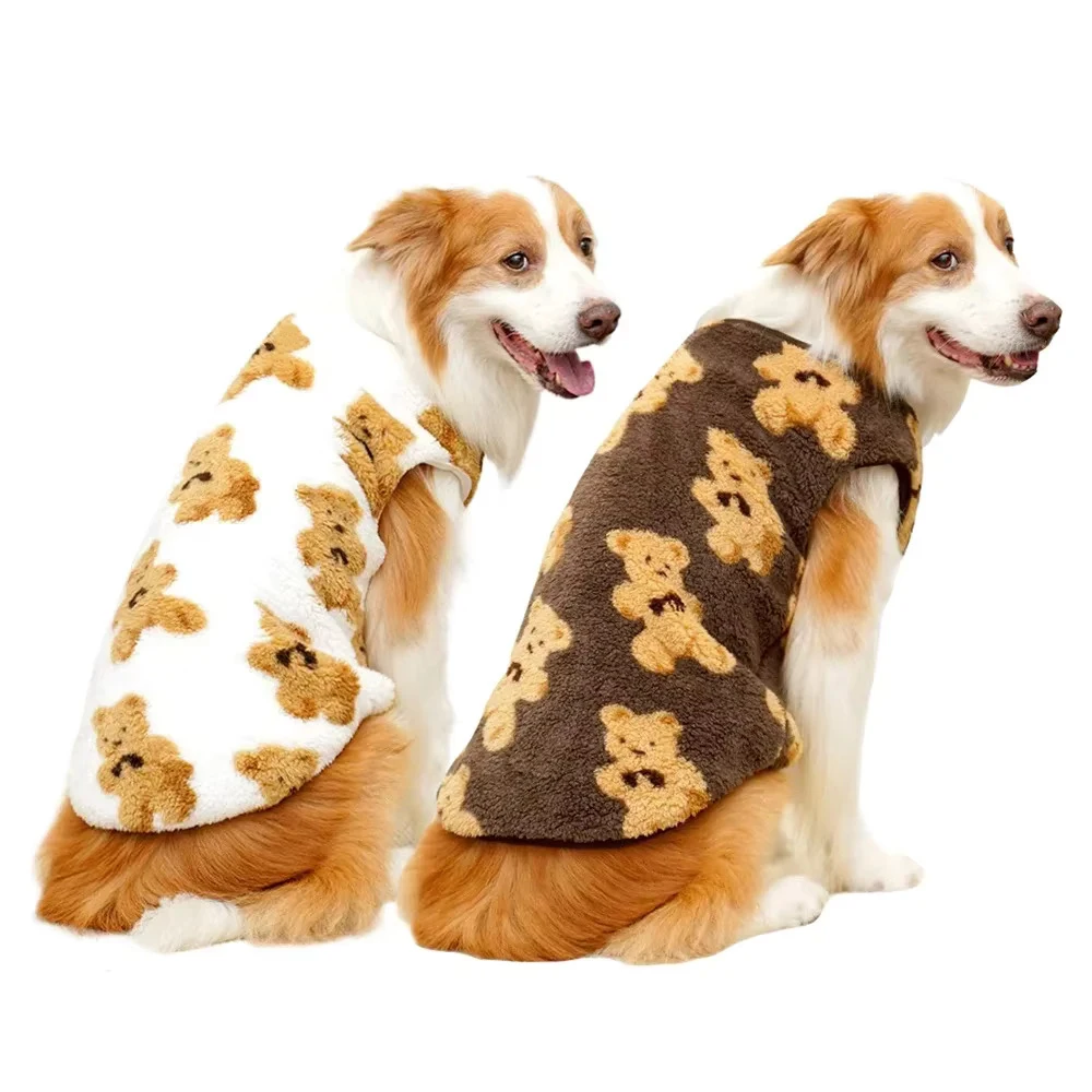 Abrigo térmico de lana para perros, ropa para perros con estampado de oso de peluche de invierno para perros medianos y grandes, suéter suave para perros grandes, chaleco, ropa para mascotas