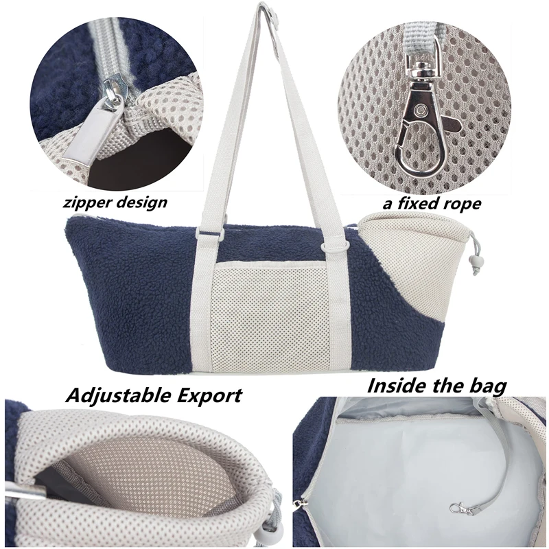 Benepaw-Bolsa de transporte portátil para mascotas, bolsa de transporte con diseño de cremallera ajustable para perros pequeños, almohadilla suave extraíble, cuerda fija de viaje - imagen 3