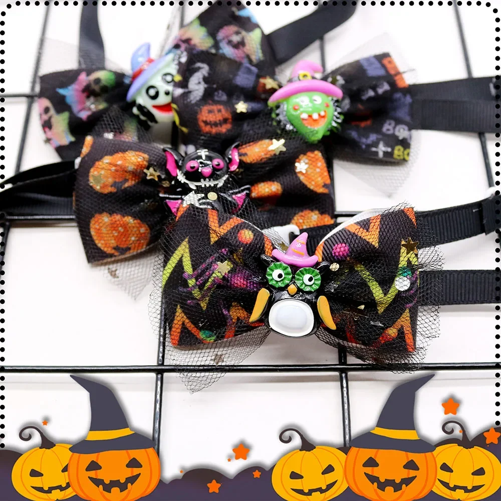 Pajarita de Halloween para perros, pajarita ajustable con calavera para perros pequeños y gatos, decoración de fiesta, accesorios de aseo para perros y mascotas, novedad de 2024 - imagen 3