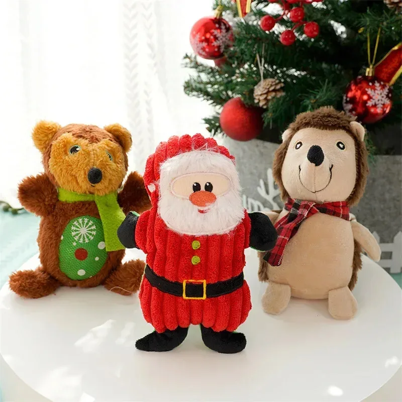 Juguete de peluche para masticar perros de Navidad, serie de dibujos animados de donut de hombre de jengibre de alce de Papá Noel, juguete para mascotas con ruido chirriante adecuado para perros y gatos - imagen 4
