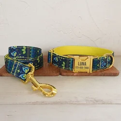 Collar personalizado para perro con grabado y correa a juego
