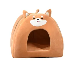 Cama para gatos con forma de Shiba Inu, cama para dormir suave y cálida de pelo corto de felpa para gatos, universal para todas las estaciones, perros pequeños y medianos