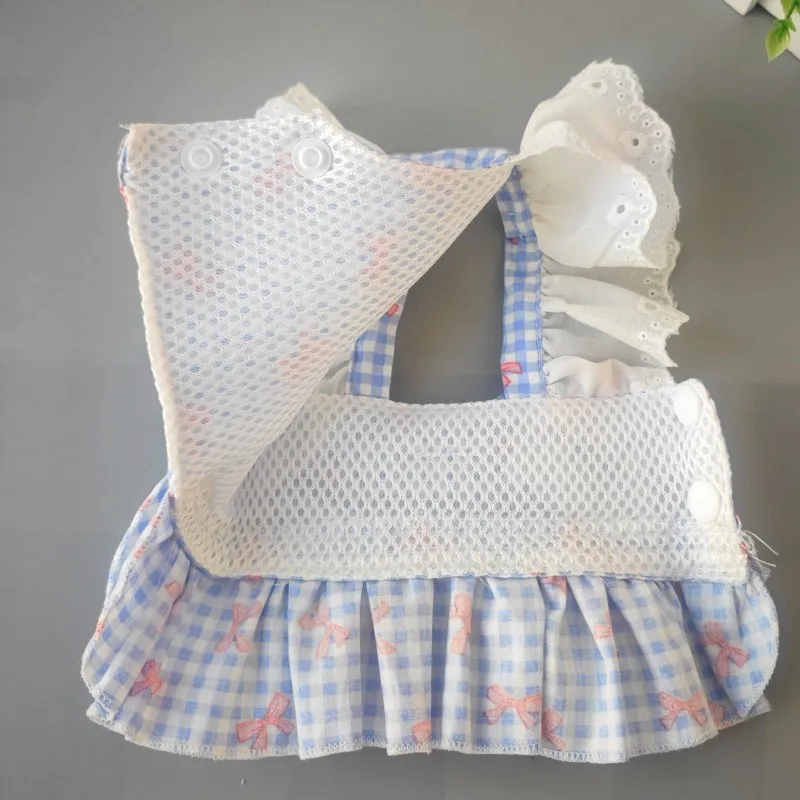 Ropa para perros, vestido de malla de verano, falda con arnés sin tirones y lazo azul para perros pequeños, ropa para perros Chihuahua, disfraz, vestidos para cachorros y niñas XS - imagen 5