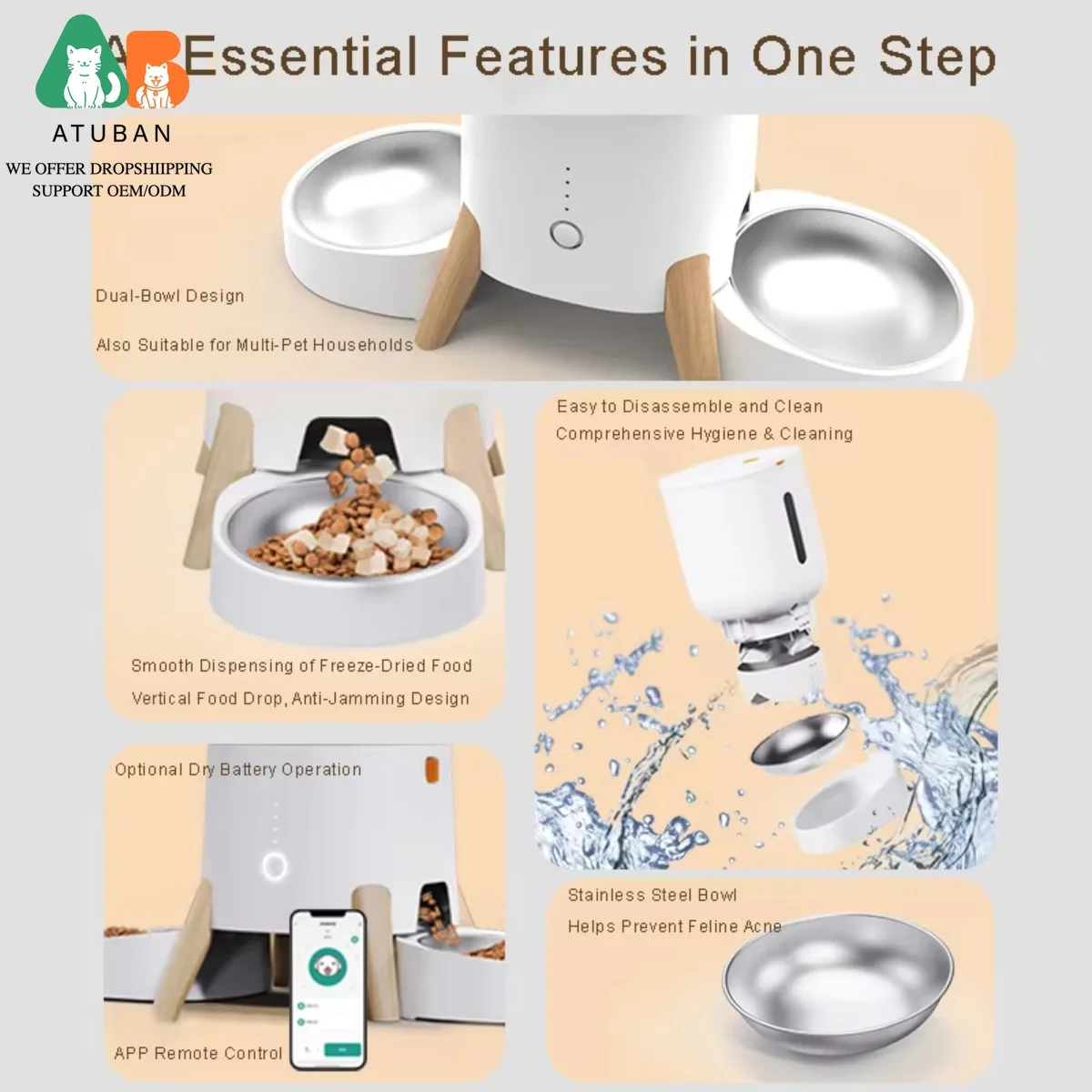 ATUBAN Dispensador automático de alimentos para mascotas Alimentador inteligente Operación de doble potencia La batería de respaldo garantiza una horario de comidas ininterrumpidas - imagen 4