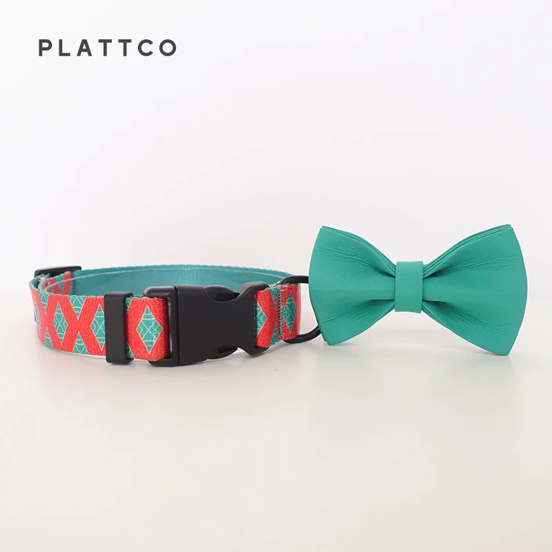 PLATTCO-collar con pajarita personalizado para mascotas, conjunto de correa con hebilla, Collar ajustable de rejilla roja para perros pequeños y medianos, 5 tamaños PDC319 - imagen 3