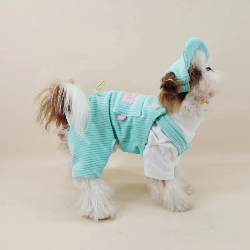 Pantalones con correa de pana para perro, falda con correa para mascota, ropa para mascotas, oso Schnauzer, pantalones malteses con correa de cuatro patas, Otoño e Invierno - imagen 4