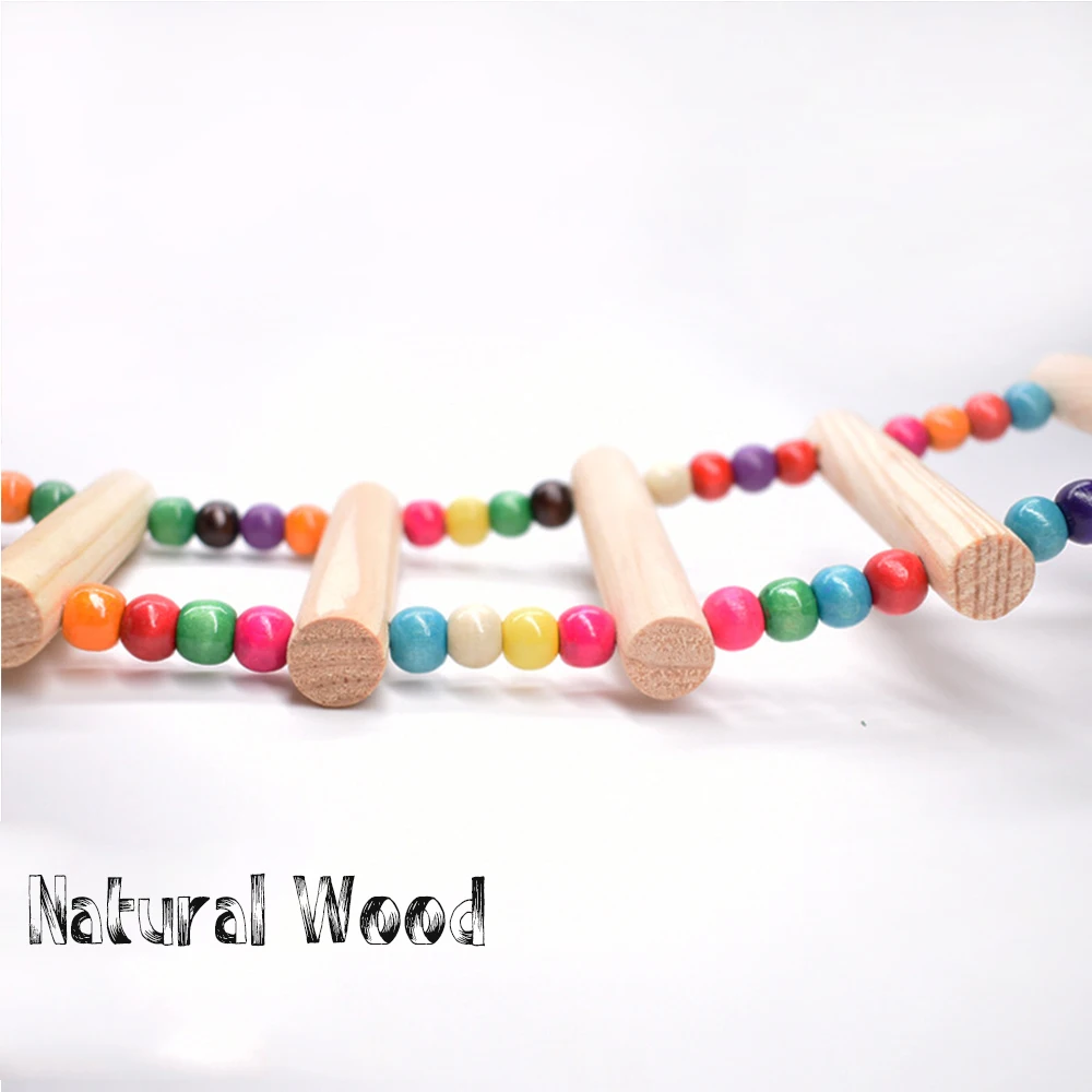 NONOR-juguetes para loros, puente de escalera colgante, columpio de madera para hámster, escalada, bolas coloridas colgantes de madera Natural, suministros para escaleras de pájaros - imagen 4