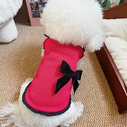 Suéter grueso para perros pequeños de otoño e invierno con lazo