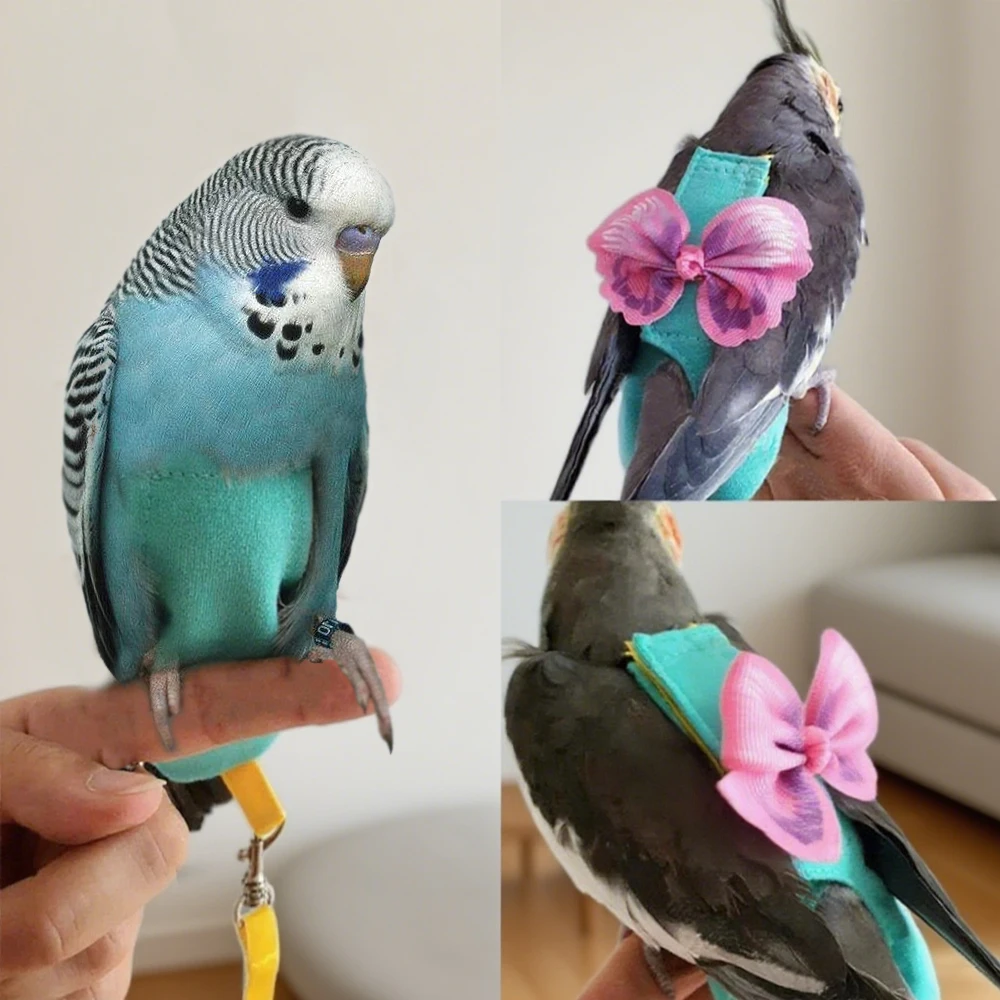 Arnés de chaleco para loros, arco decorativo, arnés ajustable para pájaros sin correa para mascotas, cacatúas, periquitos, adiestramiento al aire libre, volador, 1 ud. - imagen 2
