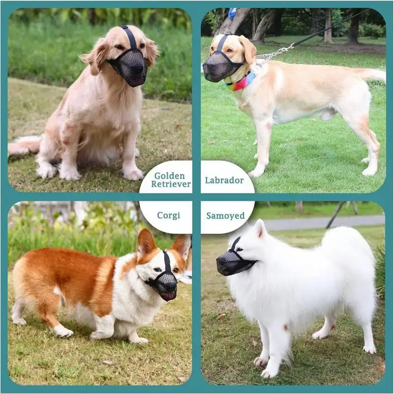 Bozales ajustables y transpirables para perros, máscara de malla antiladridos, bozal para perros, boca larga, uso para perros - imagen 4