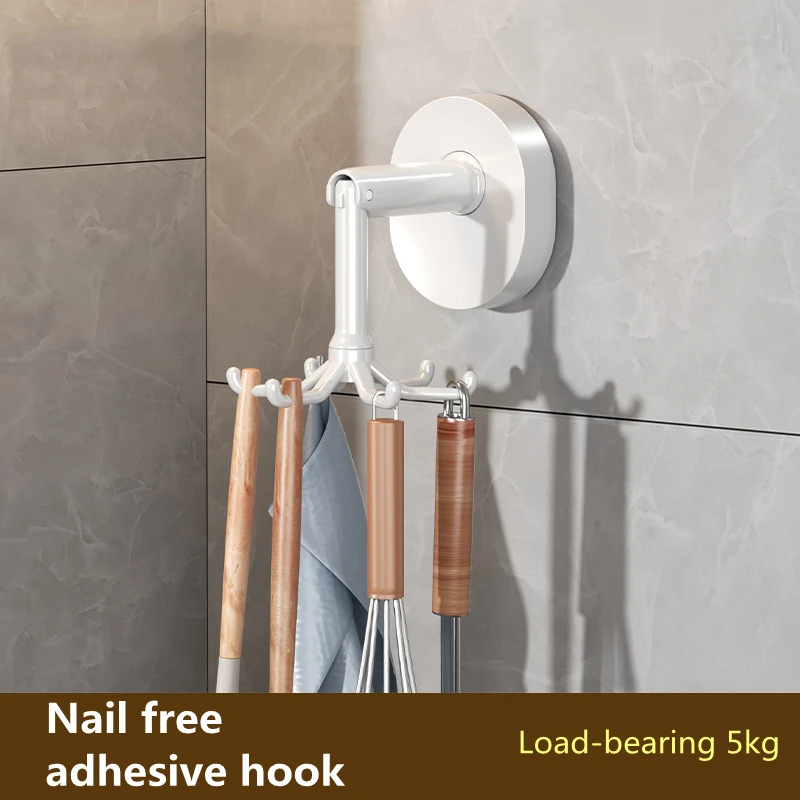 360 ° Estante de gancho giratorio de alta calidad, ganchos plegables de seis garras sin perforaciones, soporte para toallas, organizador para el hogar, estante de almacenamiento colgante - imagen 2