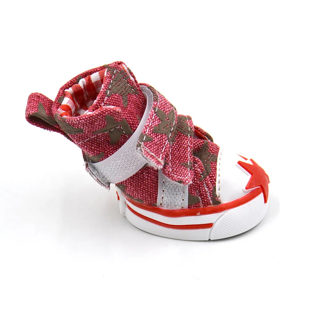 Zapatos de mezclilla transpirables con doble palo mágico para mascotas, zapatos antideslizantes para cachorros, patrón de estrellas, 4 piezas por juego - imagen 4