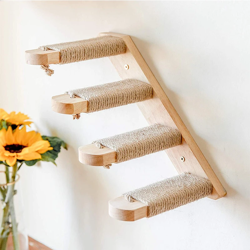 Marco de escalada de madera para gatos, muebles montados en la pared para gatos, escalera de escalada, hamaca, plataforma de salto para gatos, estructura de escalada, 1 ud. - imagen 4