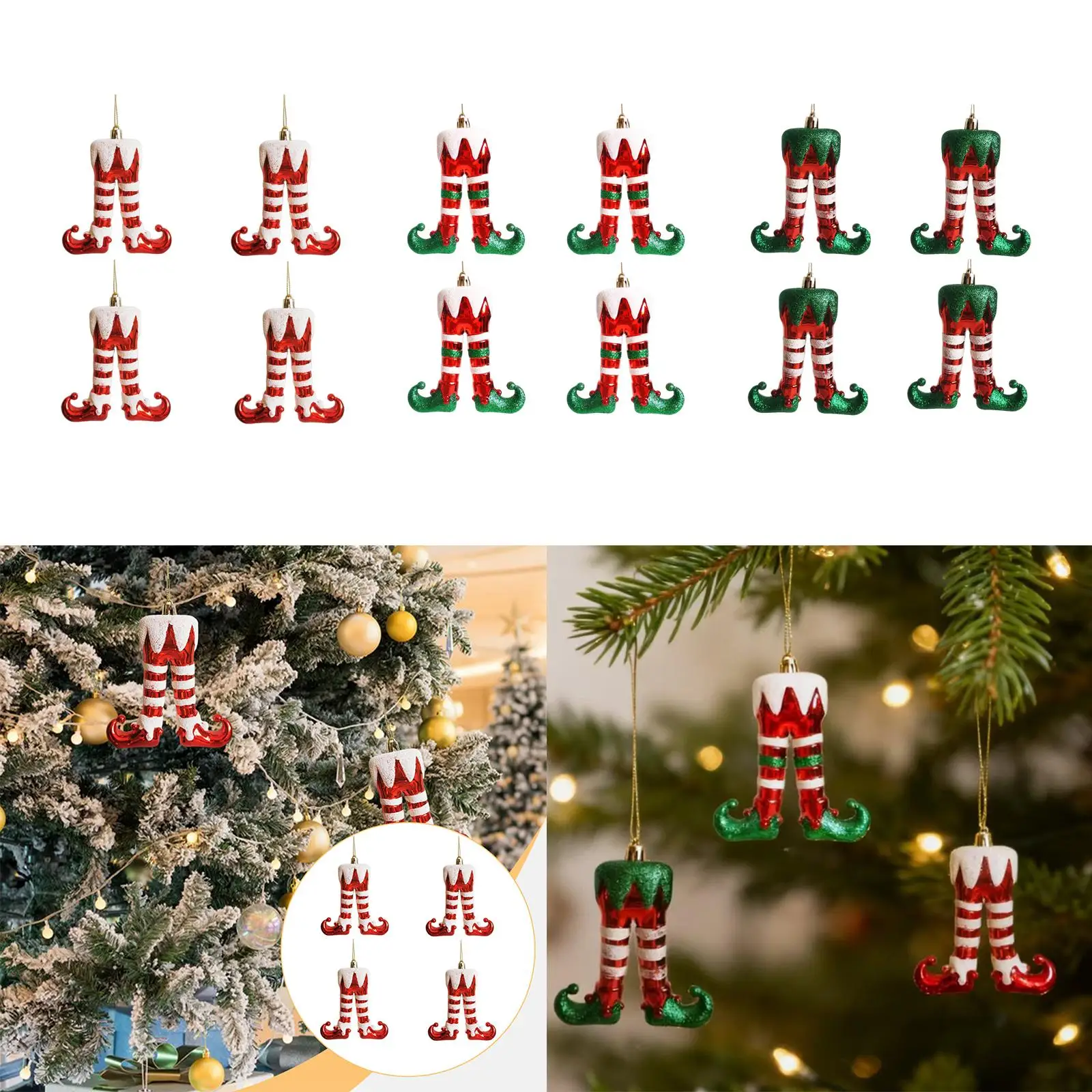 4x decoración colgante divertida de pierna de elfo de Navidad, decoración de árbol rojo, verde y blanco, decoración colgante de bota de elfo, colgante de coche para escritorio interior