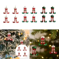 4x decoración colgante divertida de pierna de elfo de Navidad, decoración de árbol rojo, verde y blanco, decoración colgante de bota de elfo, colgante de coche para escritorio interior