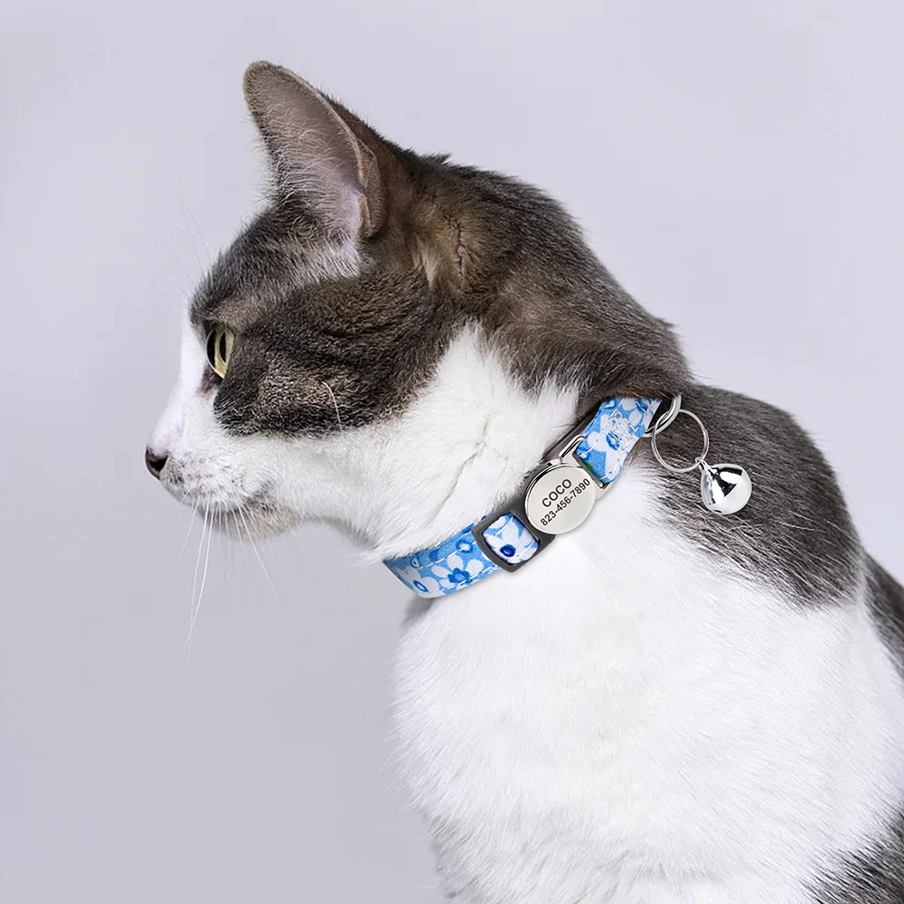 Collar de gato personalizado, collares de seguridad antipérdida para cachorros y gatos, collares de primavera con hebilla de seguridad para perros pequeños y gatos, regalo con campana gratis - imagen 5