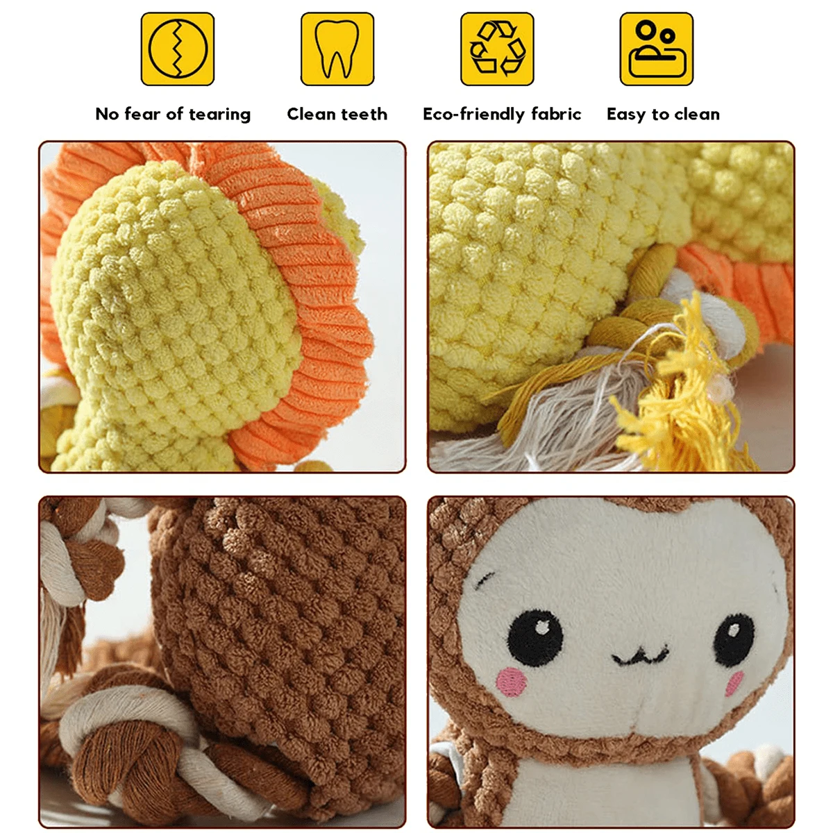Juguete masticable con sonido para perro, felpa y cuerda resistente - imagen 3