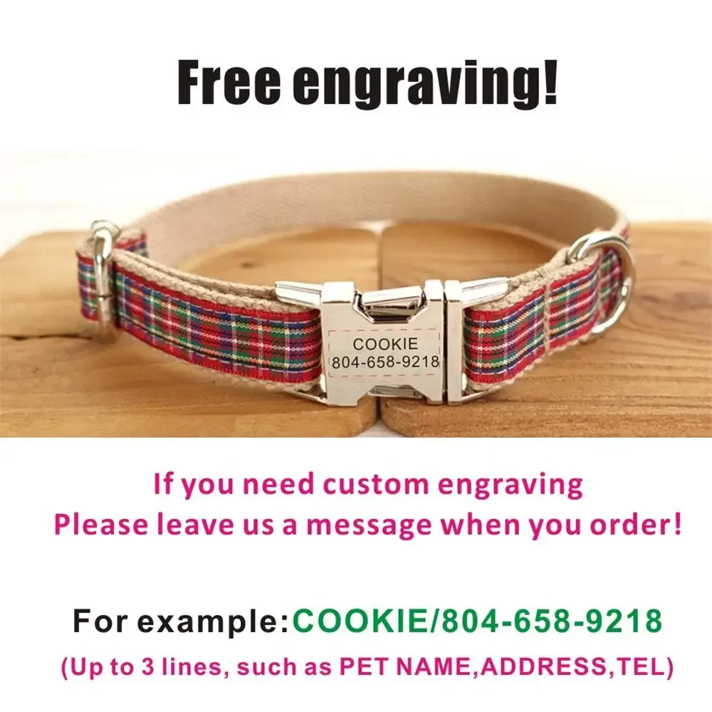 Collar de perro personalizado con grabado gratis, correas a juego, contactos personalizados, Collar ajustable a cuadros rojos para mascotas - imagen 4