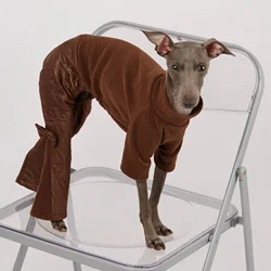 Sudadera polar de cuatro patas para perros en invierno, elegantes pantalones acampanados de PU de café para galgo italiano, abrigo de otoño para Whippet